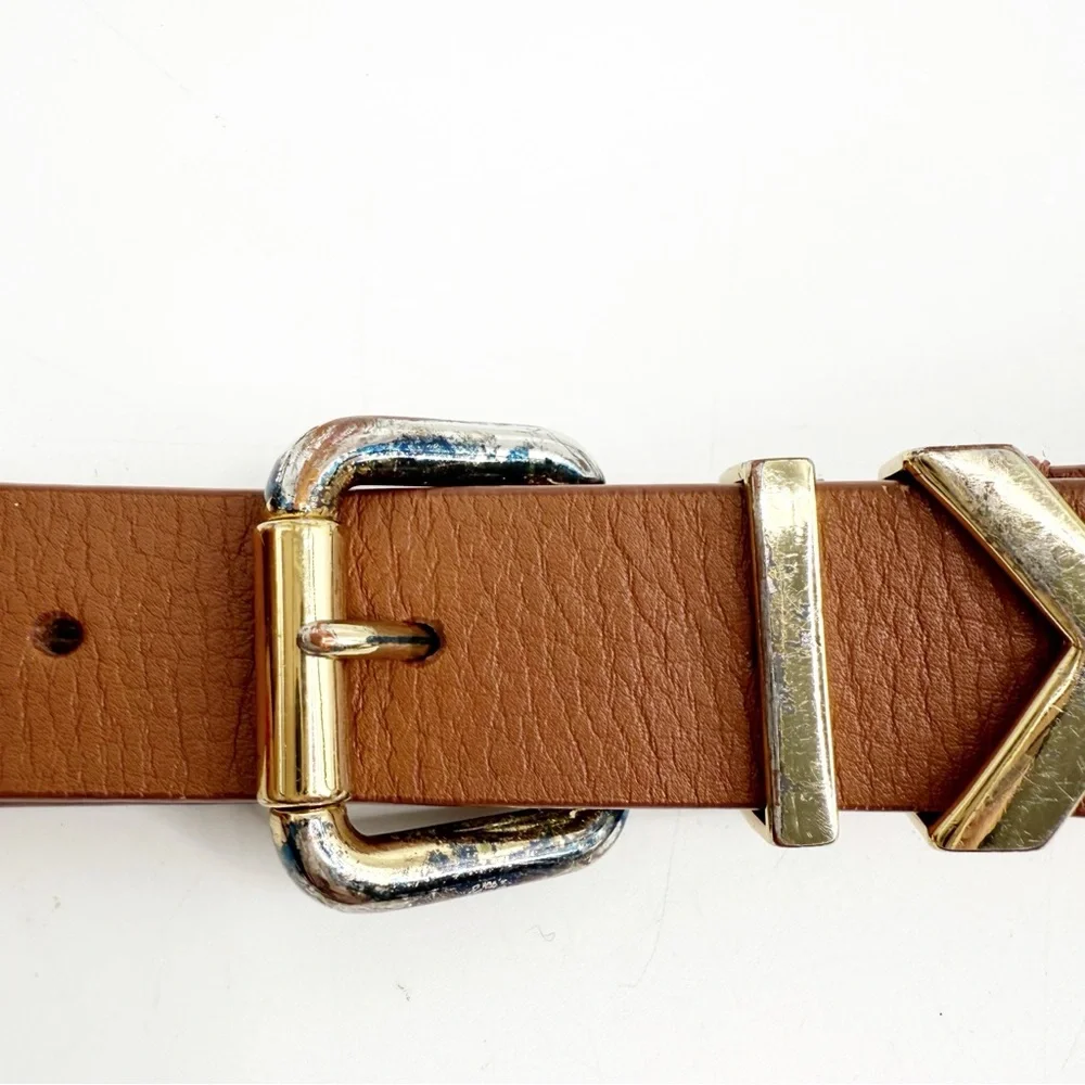 J.Crew Brown Leather Belt With Gold Accent and Buckle, size XS